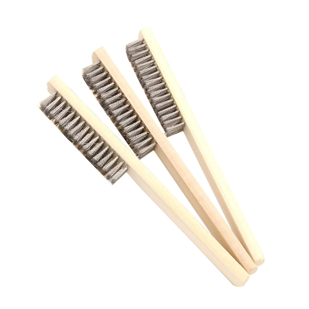 Wire Scratch Brush For Cleaning Rust With Long Curved Wood 7696001052501