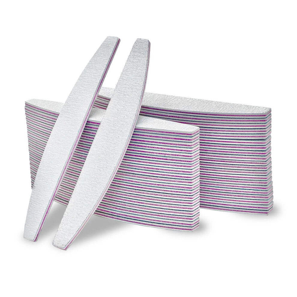 Grain Pack Of 50 Nail Files 100/180 Half Moon Professional Nail Files Natural Nails Fine Set