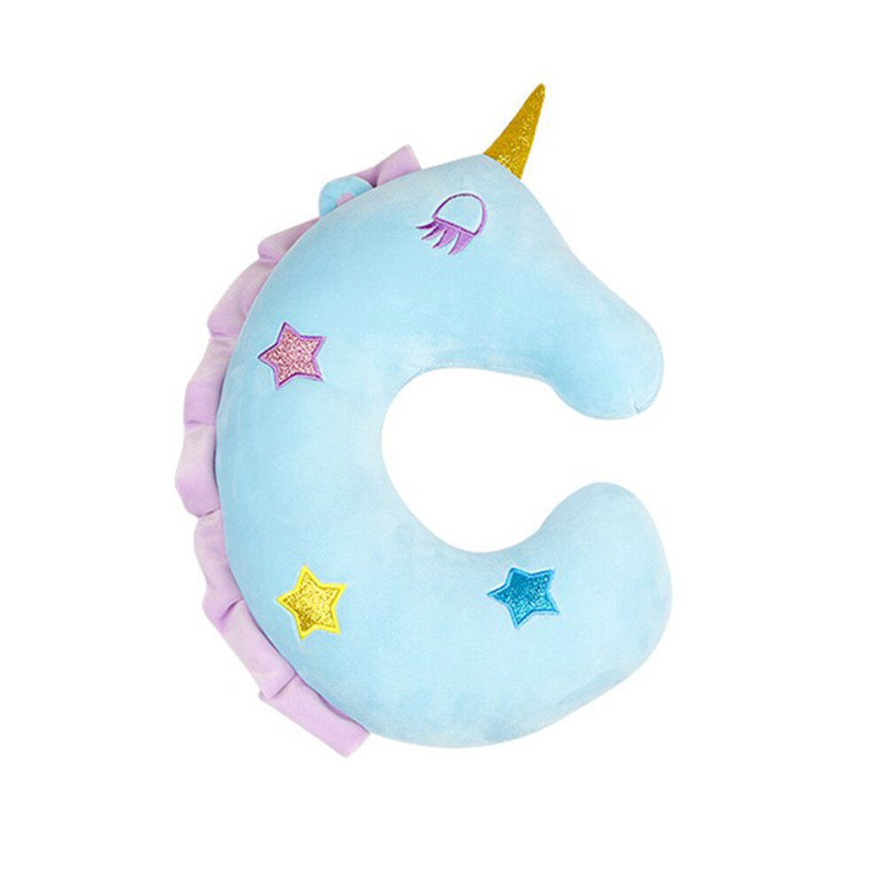 Cute Cartoon Ushaped Unicorns Travel Pillow Soft Neck-Blue