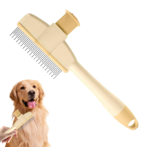 Dog Flea Comb, Grooming Brush with Release Button  Tick Remover, Yellow
