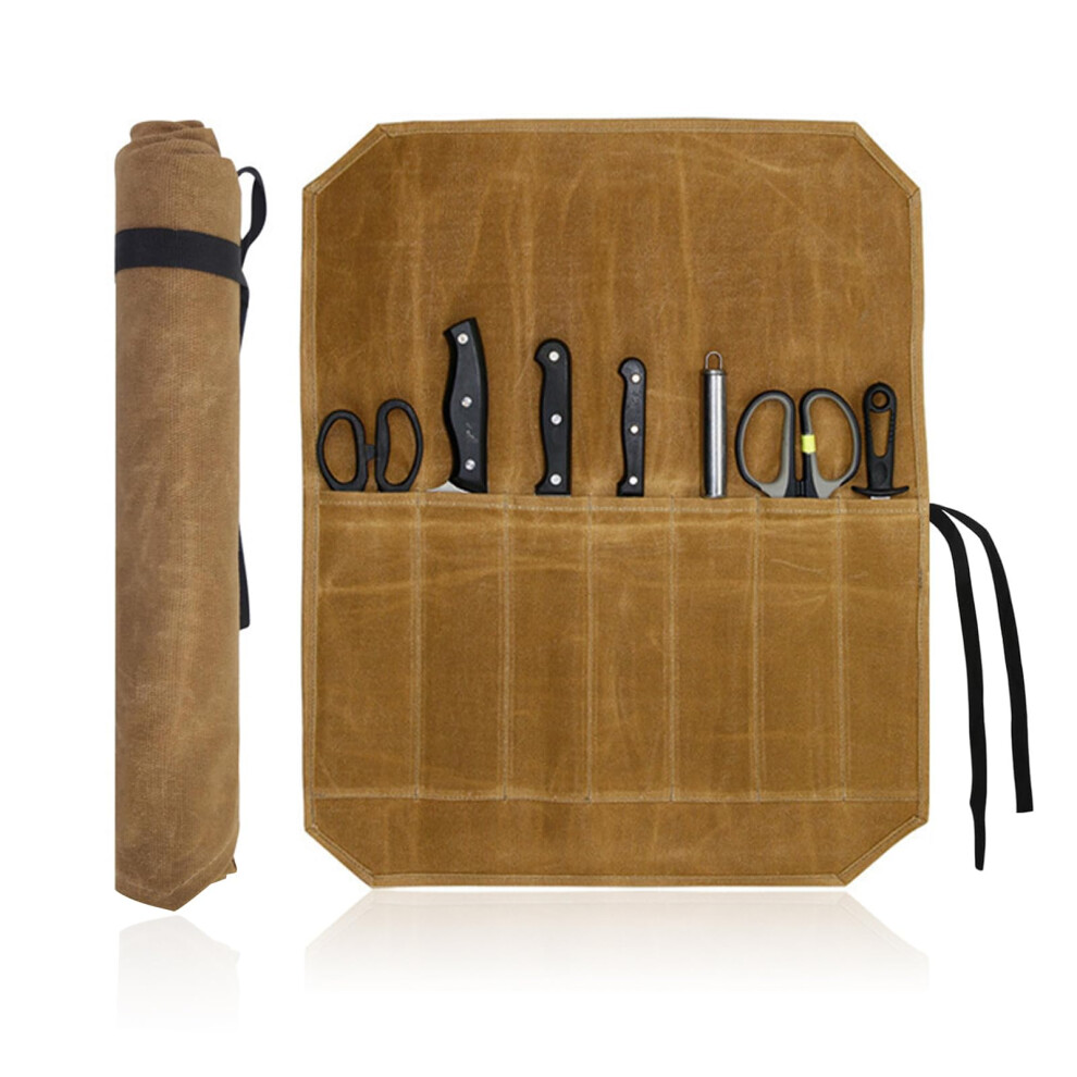Knife Roll With 7 Compartments, Tool Roll Bag, Storage For Brown 9119770056412