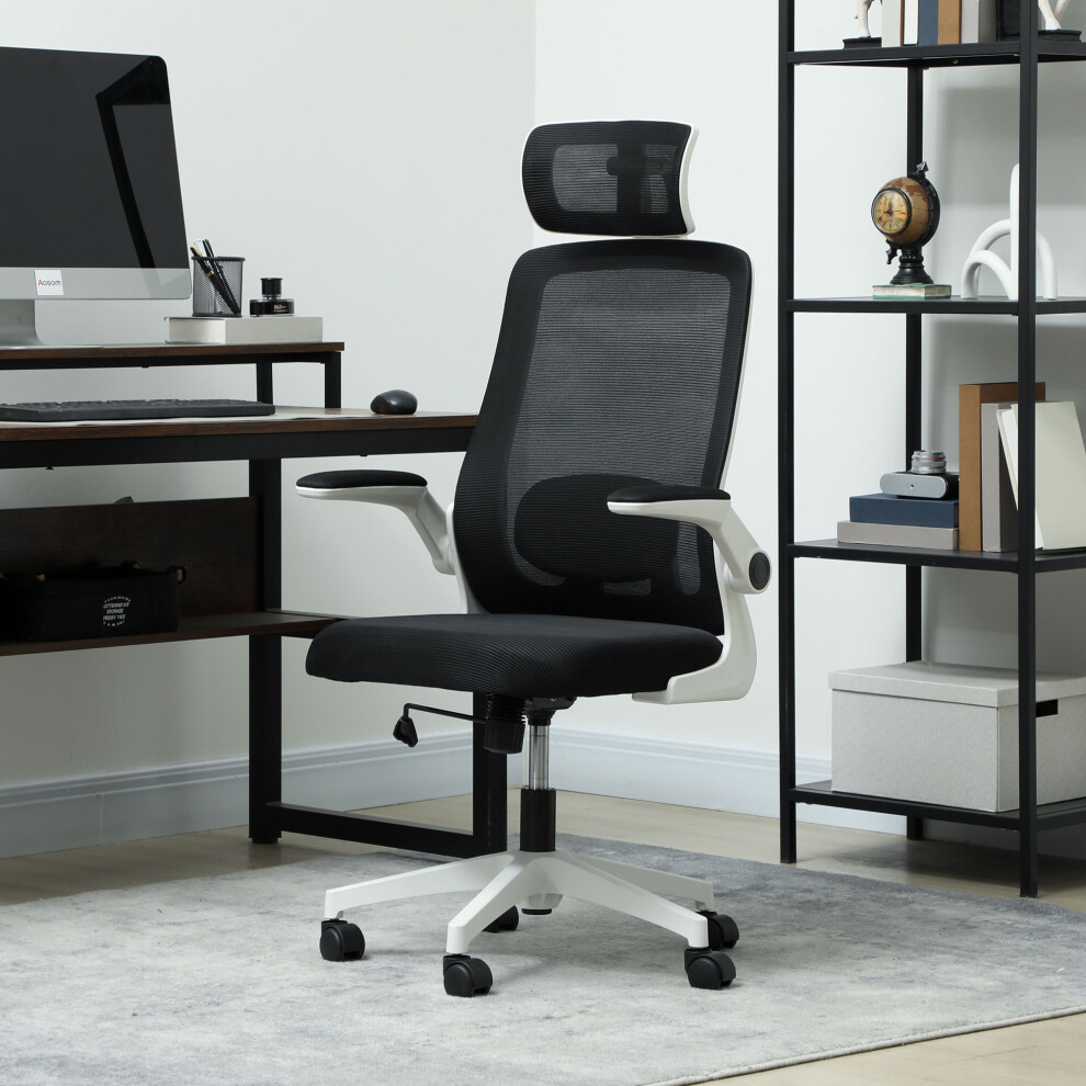 Homcom Executive Mesh Office Chair With Headrest, Lumbar Support, Black