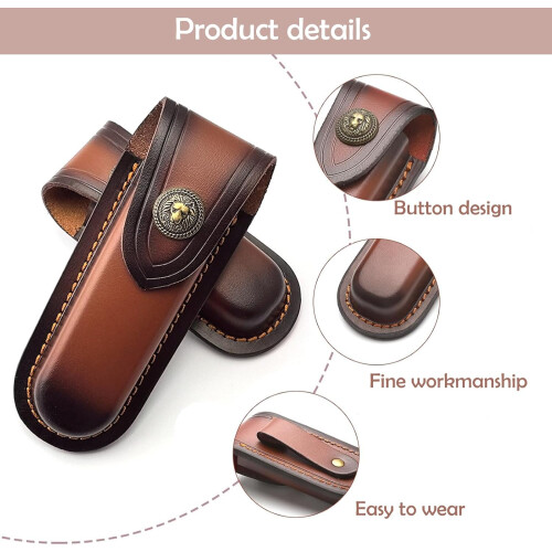 Leather Knife Case for Pocket , Folding , brown, Retro 2