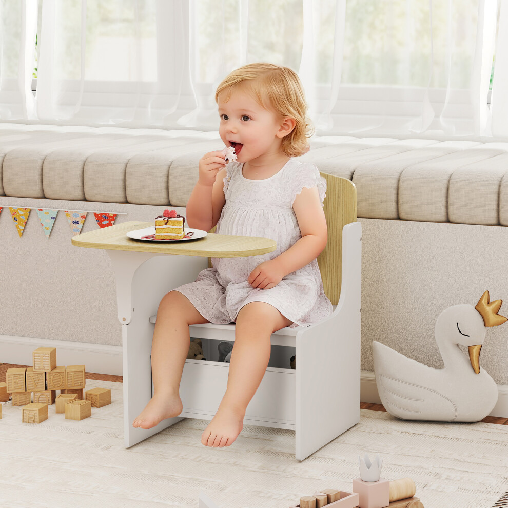 Aiyaplay (White) Kids Table And Chair Set, Toddler Desk Chair With Storage Bins White