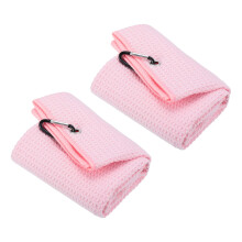 20 x 16 Inch Golf Towels, Pack of 2, Triple Grid Texture Towels, Soft Fibre, Strong Water Absorption with D Clip, for Golf Lovers, Pink