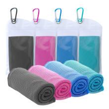 40 x 12 inch Cooling Towels, 4 Pieces for Neck and Face, Soft, Dark Grey/Rose Red/Blue/Lake Blue