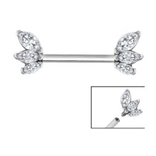 Marquise Fan Jewelled Nipple Bar Surgical Steel