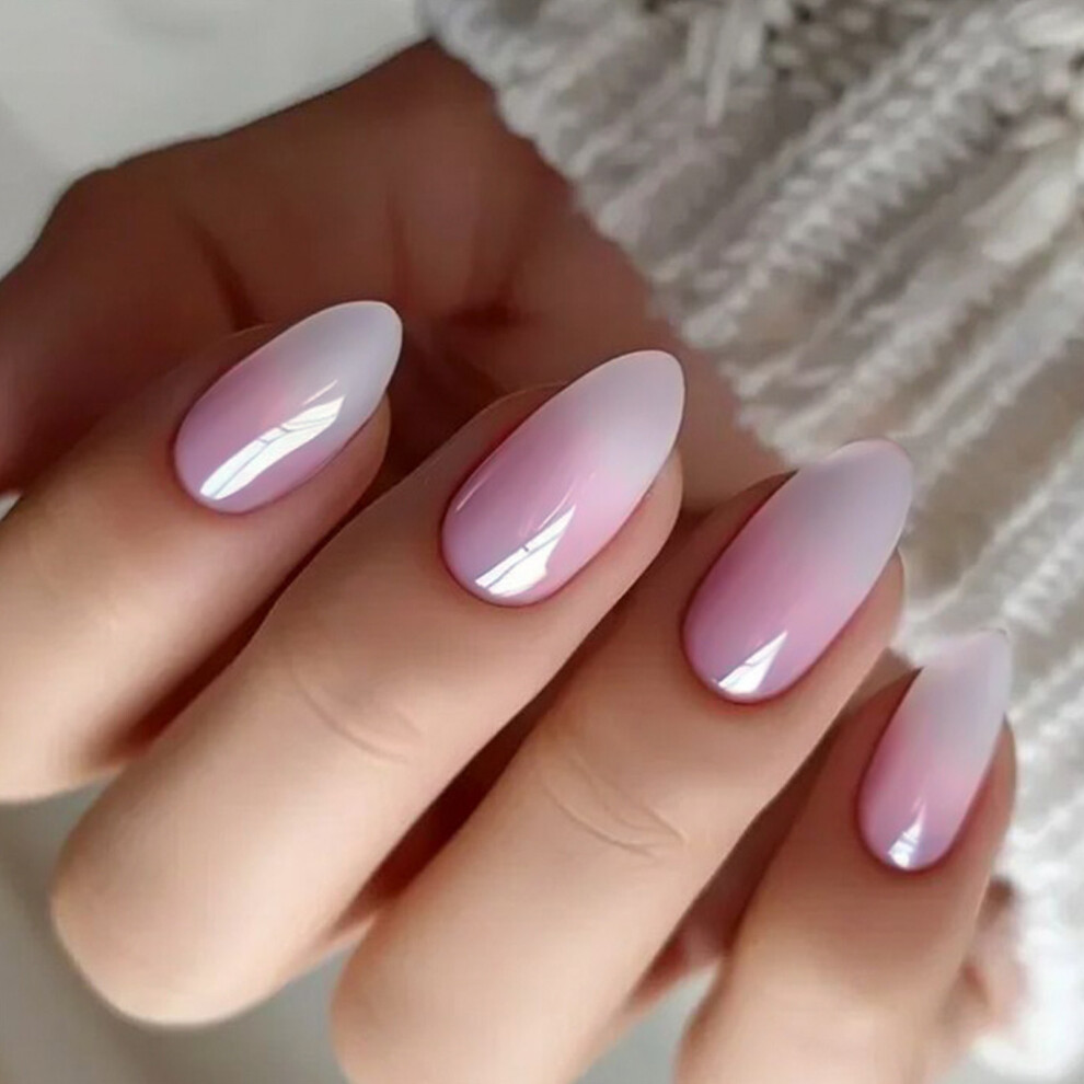 Pink 24 Pcs Glossy Press On Nail Gradient False Nail Simple Full