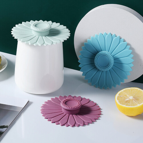Sonnenblumen-Silikonbecher-Abdeckung, staubdicht, für Tee,-Grün 2