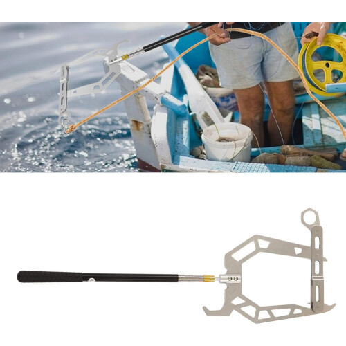 U Type Dock Hook, Mooring Rope Threader, Stainless Steel Cable Wire Guide, Ship Parking Tool (With Telescoping Pole) 1