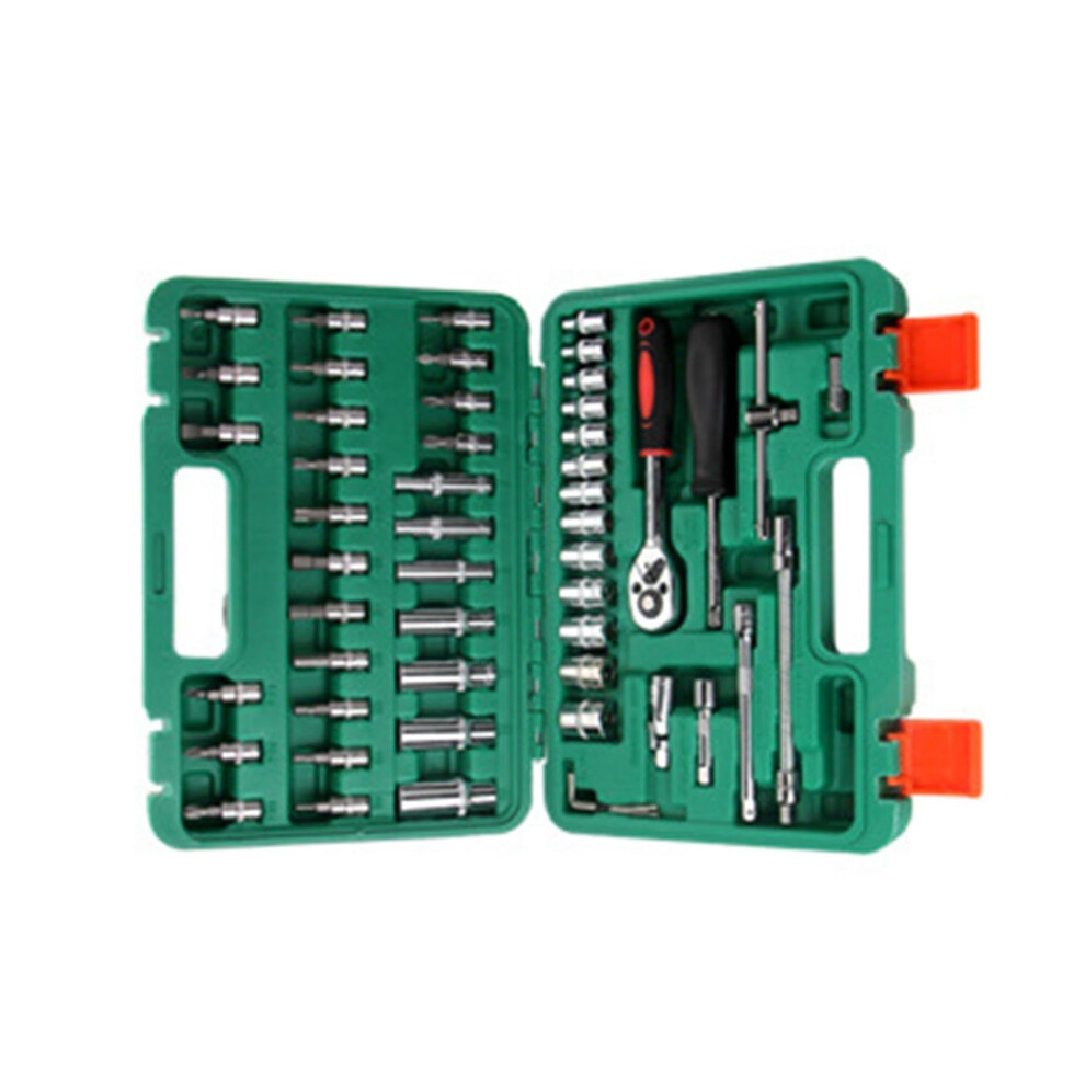 Professional Ratchet Wrench Set 53Pcs Tools With Bit Socket Extension Bar And Organizer Box For Mechanical Work Green Ref: 2029 9119770059819
