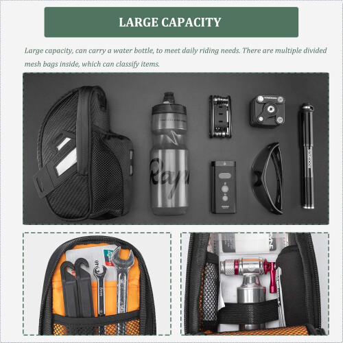 Bicycle Saddle Bag with Bottle Holder Reflective Black Black Silver 1