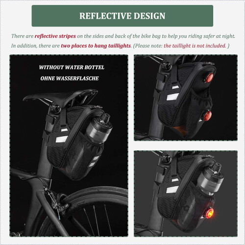 Bicycle Saddle Bag with Bottle Holder Reflective Black Black Silver 2
