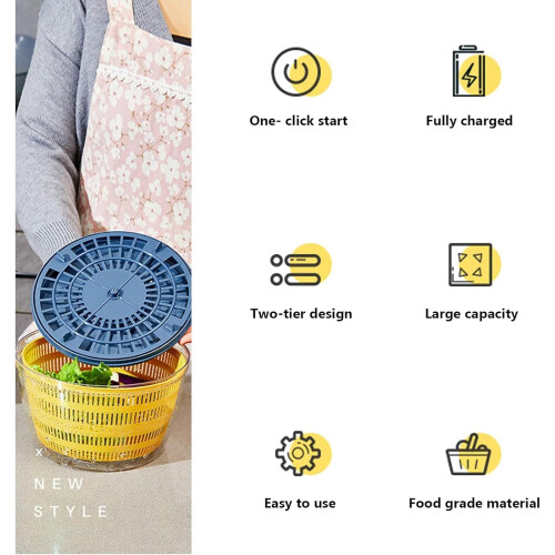 USB Wireless 4000 ml Salad Spinner Dehydrator, Salad Bowl, Quick Drainage, Blue 2