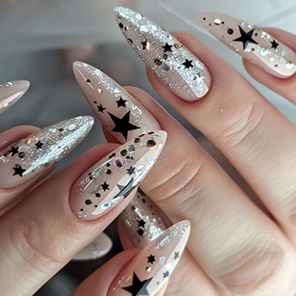 24Pcs Almond Nail Tips Design Fake Nail Press On Nail Artificial