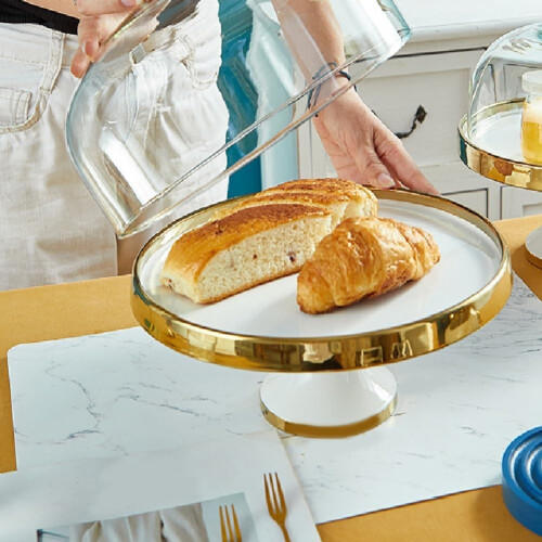 CeramicDessertTableCake plate with plastic lid, HotelRestaurant, High foot 2