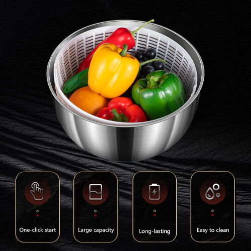 Electric Salad Spinner, 4.8L Automatic Vegetable Dryer, USB Rechargeable 1