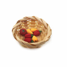 Cesta Redonda De Bambú Mini Accesorio Para Adorno De Casa De Muñecas