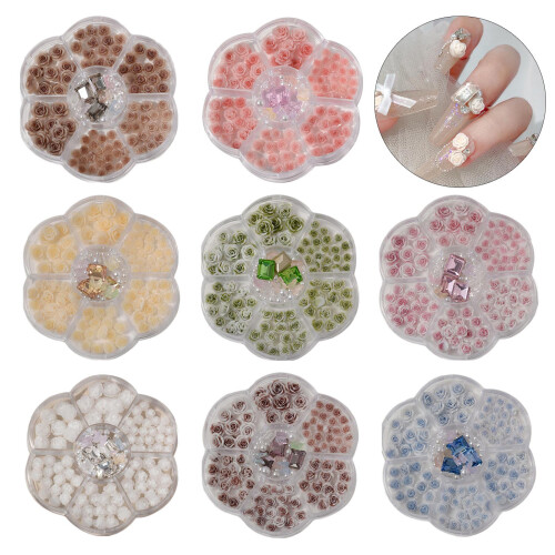 Breloques rectangulaires pour Nail Art, fleurs 3D,-style 01 2