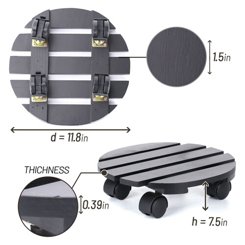 2Pcs Plant Stand Wooden Plant Roller with Lockable Caster Wheels 2
