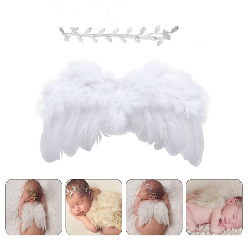1 Set Newborn Angel Wings With Leaf Headband 1