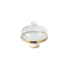 Cake stand ceramic dessert table, cake plate, glass cover, commercial cake tray, high foot plate, presentation stand (color: Messi)