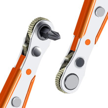 Vendbar skraldemekanisme med mini-skraldnøgle, magnetisk bitadapter sikrer fast fastgørelse af 1/4" unbrakobits, kompakt og bærbart design,