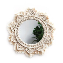 Decorative Wall Art, Bohemian Folk Vintage Style Boho Wall Mirror, Cotton Rope Glass Mirror for Home Decor Gift