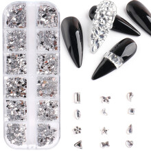 12 Grids 3D Nail Art Ambachten Steentjes Bedels Glanzend DIY-Wit