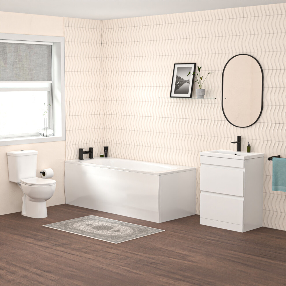 Nes Home Alaska 1700Mm Round Bath,Freestanding Basin Vanity 2 Door,Close Coupled Toilet