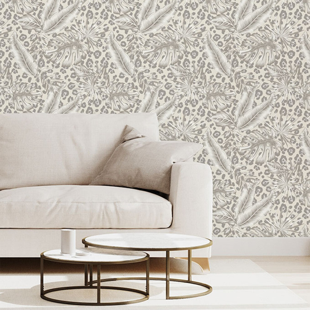 Beige Tropical Leopard Print Wallpaper Feature Wall 5061103677327