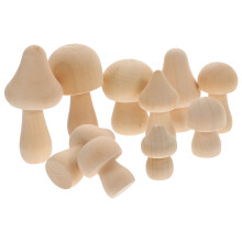 50 Pcs Unpainted Wooden Mushroom Model Assortment