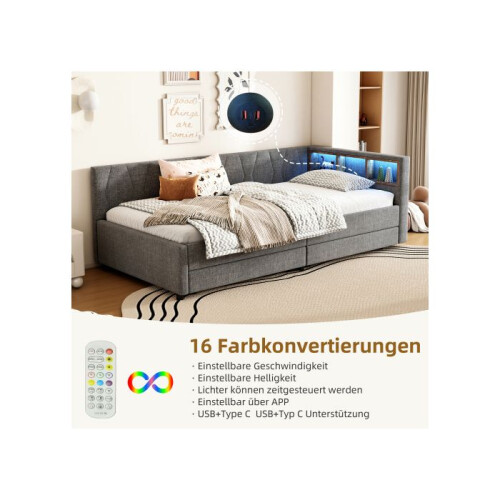 Sofabed - MUVOE - Daybed - 90 x 200 cm - Éclairage LED télécommandé - USB+Type-C et rangements 1