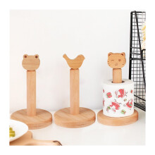 Paper roll holder woodpaper towel holder, kitchen paper storage shelf, cartoon cling film holder storage shelf paper towel stand (Cats)