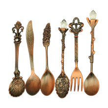 6 Pack Alloy Reusable Coffee Spoon Set Creative European-Bronze