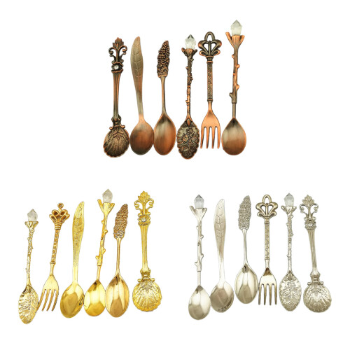 6 Pack Alloy Reusable Coffee Spoon Set Creative European-Bronze 1