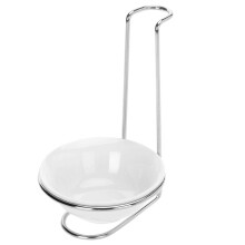 White ceramic bucket holder spoon rest, upright cooking assetter holder, stainless steel with vertical drop cater