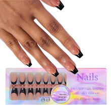 French Tip Gel Nail Tips 3 in 1 X Coat Tips Press on Nails-YS12