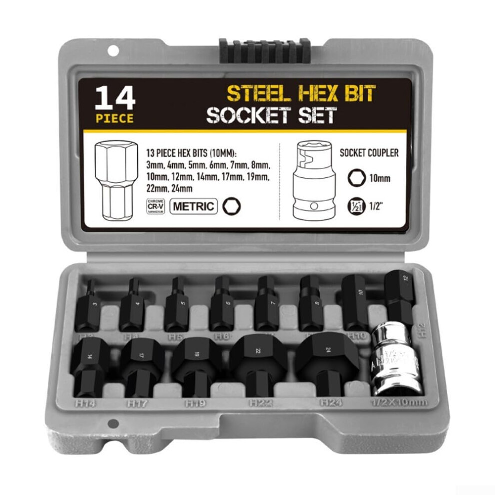 14Piece Hex Bit Socket Wrench Set For Ratchet Tools With Plastic Case For Easy Storage And Transport 9001264196523