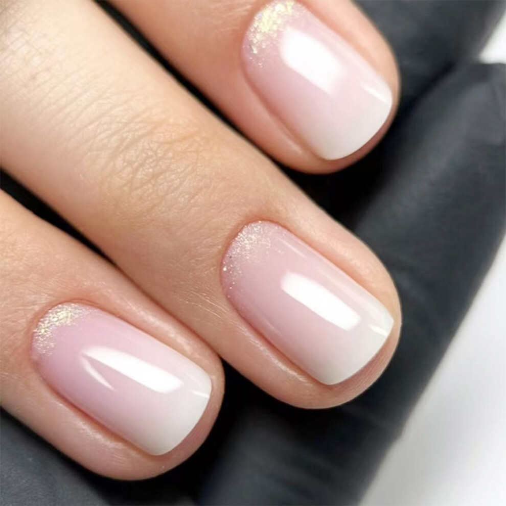 24Pcs Square Press on Nail French Tips Fake Nail Glues on Nail