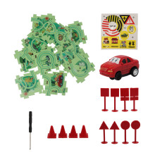Bodenpuzzles aus Kunststoff für Kinder, Puzzle-Rennbahn-Set mit Elektrofahrzeug, kreatives Landschaftsdesign, pädagogisches Spielset zur Förderung