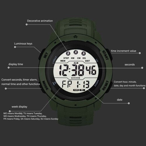 Digitale Sportuhr, multifunktional, wasserdicht, 2