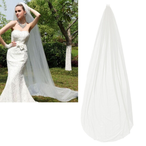 3M Long Single-Deck Tulle Cathedral Veil With Side Comb For Bride 1