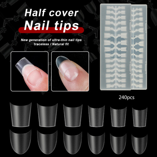 300 Pieces French Short False Nail Tips Half-short trapezoid 2