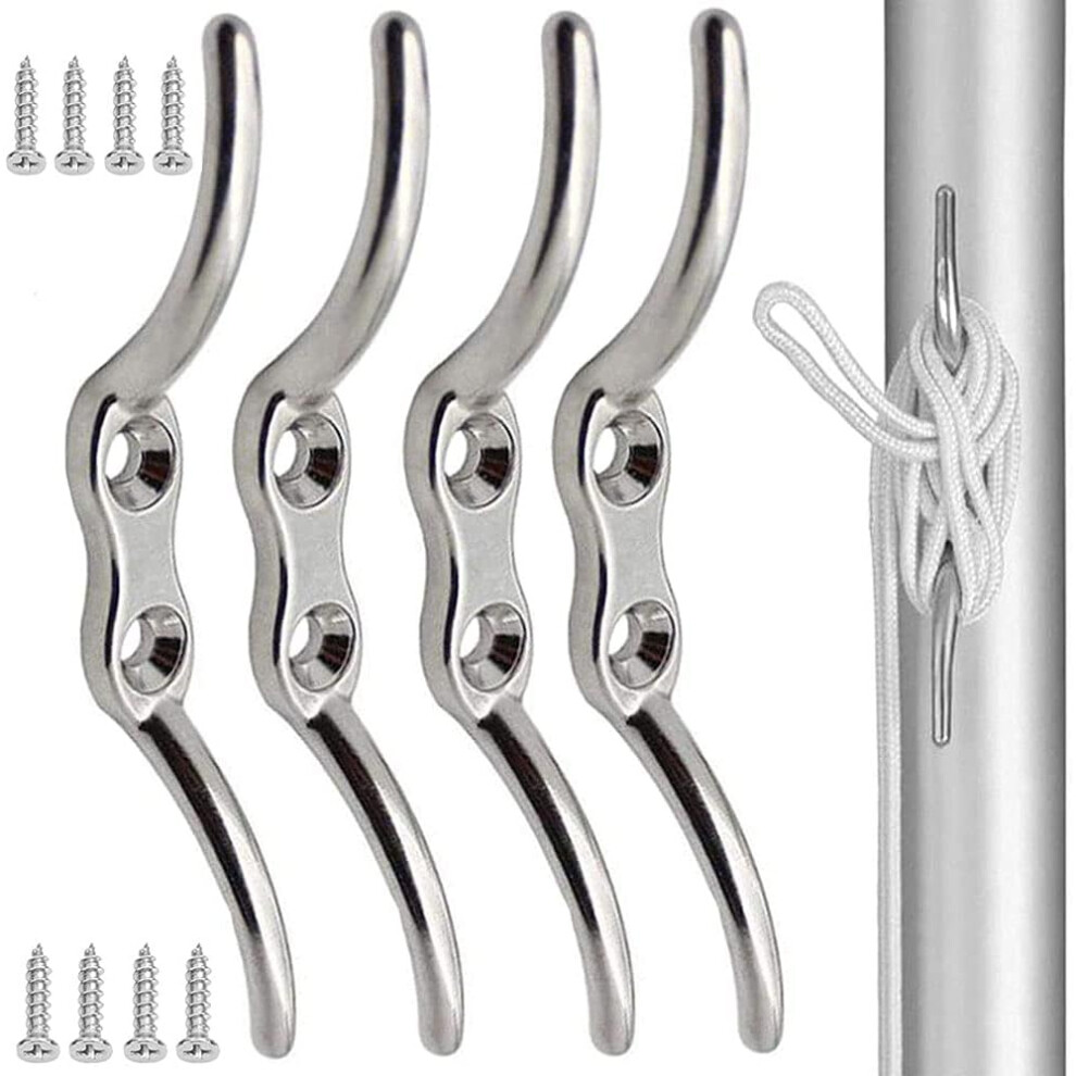 Rust Free Cleats, Smooth Surface Stainless Steel Hooks For Marine Grade Saltwater Environments, Heavy Duty Weatherproof Flagpole Cleats For Boats Dock 9198585937444