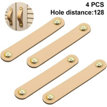 Leather Drawer Pulls, Easy to Install Genuine Leather Handles for Your Kitchen, Bathroom, Studio or Dresser (128mm Hole Spacing, Flesh)