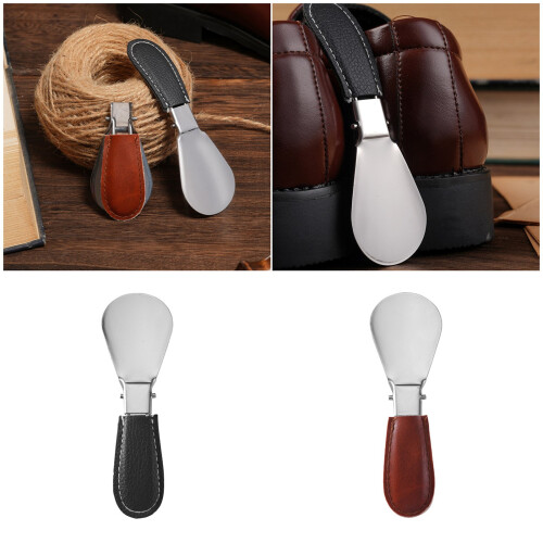 Ergonomic Foldable Shoe Horn Tool Stainless Steel With-brown 2