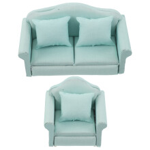 2St Mini Stoffen Sofa Set Groen Met Frame Voor Poppenhuis