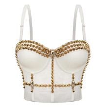 Steampunk Studded Corset Women's Halloween Ballroom Gothic Costume Sexy Push Up Bra Underwear Shirt Short Black S White Ref: 6319