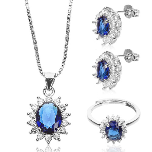 4Set Collana Con Pendente Cristallo E Per